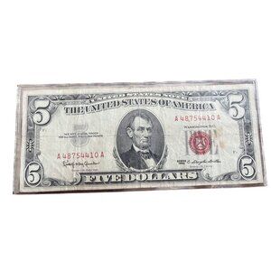 1963 Series $5 United States Note Red Seal Legal Tender Currency #A4874410A
